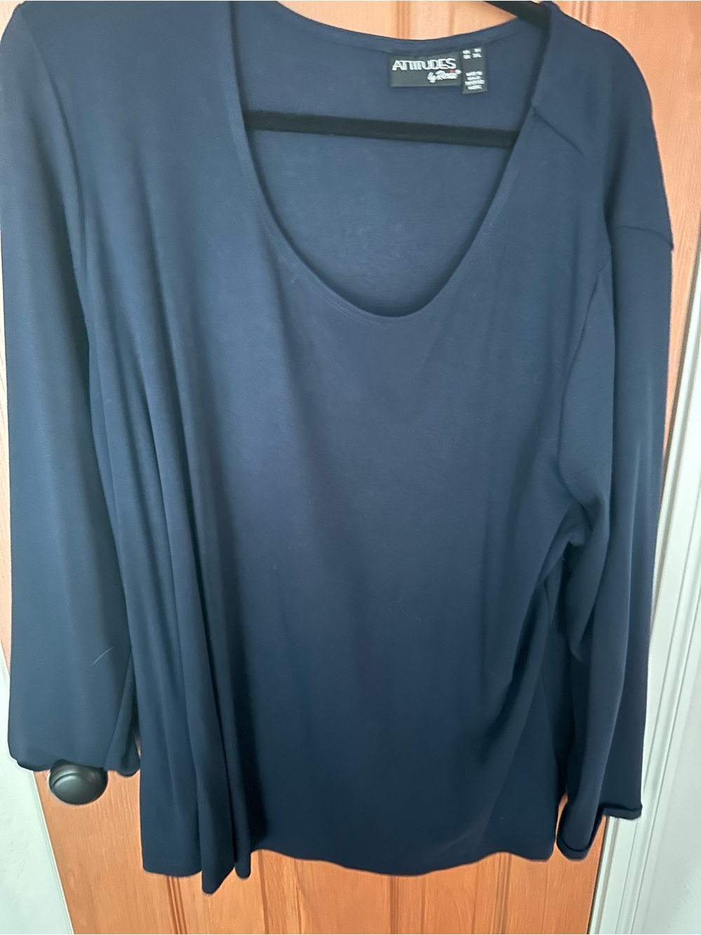 Attitudes by Renee Navy Scoop Neck Long Sleeve Top Sweater